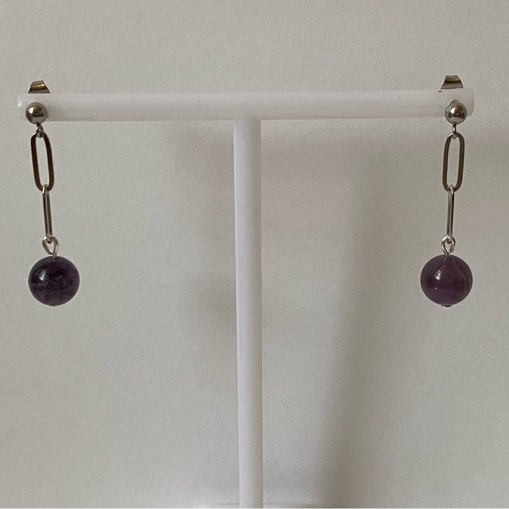 Amethyst paperclip dangle earrings